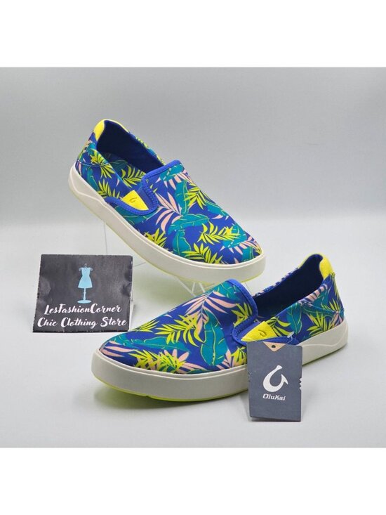 NWT OluKai Men\'s Laeahi Pai Sunset Blue Aloha Canvas Slip-On Sneakers Sz 10 2845 main image 9